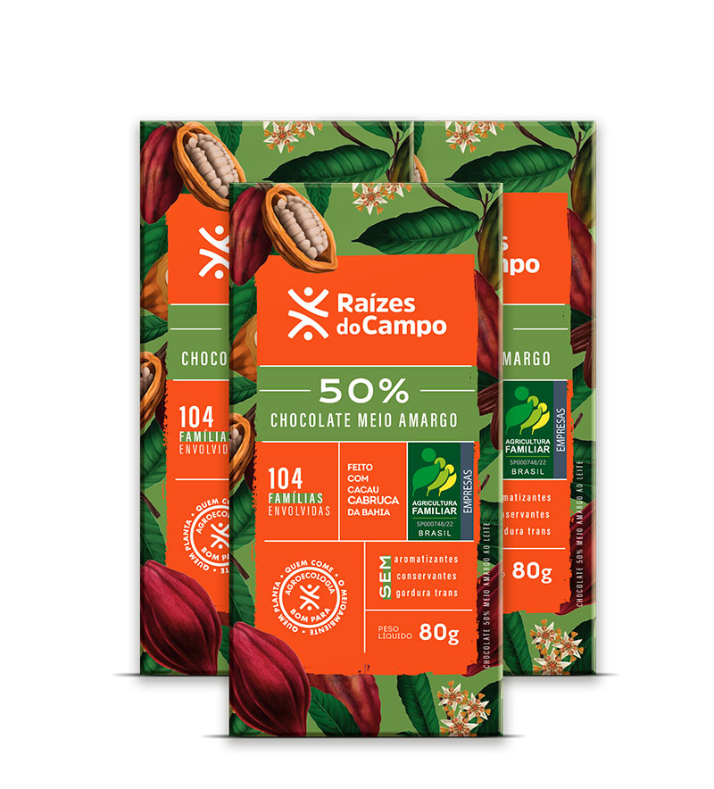 Chocolate Meio Amargo 50% Cacau 80g (Pack com 3)