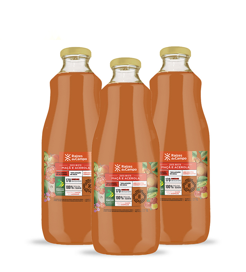 Kit 3 Unidades de Suco de Acerola e Maçã Integral 3x1 Litro