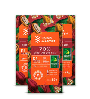 Chocolate Amargo 70% Cacau com Nibs 80g (Pack com 12)