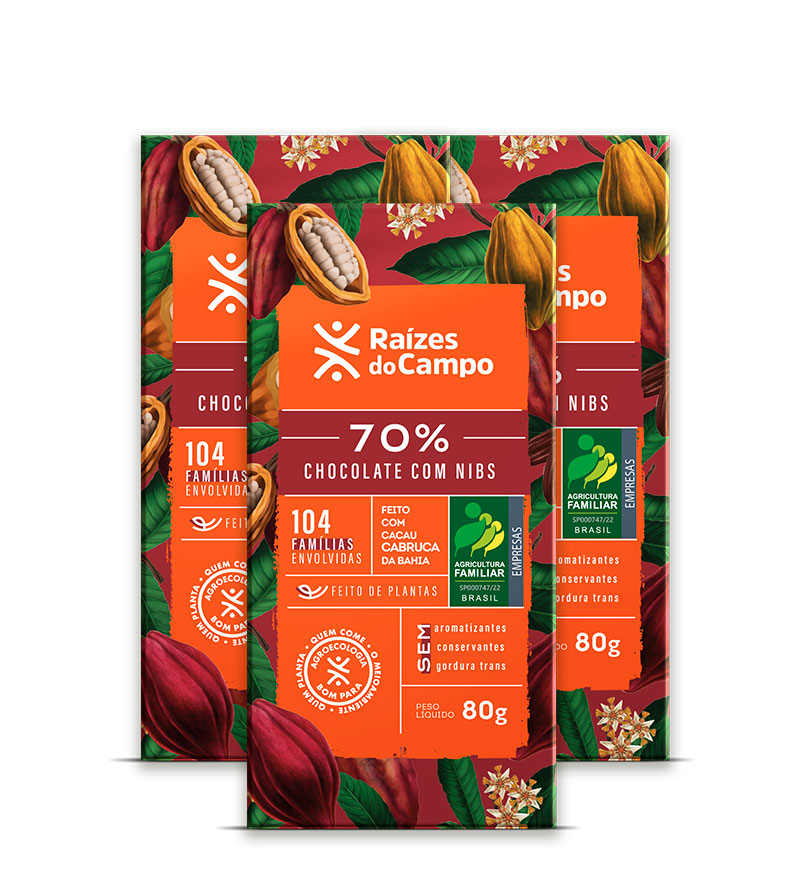 Chocolate Amargo 70% Cacau com Nibs 80g (Pack com 12)