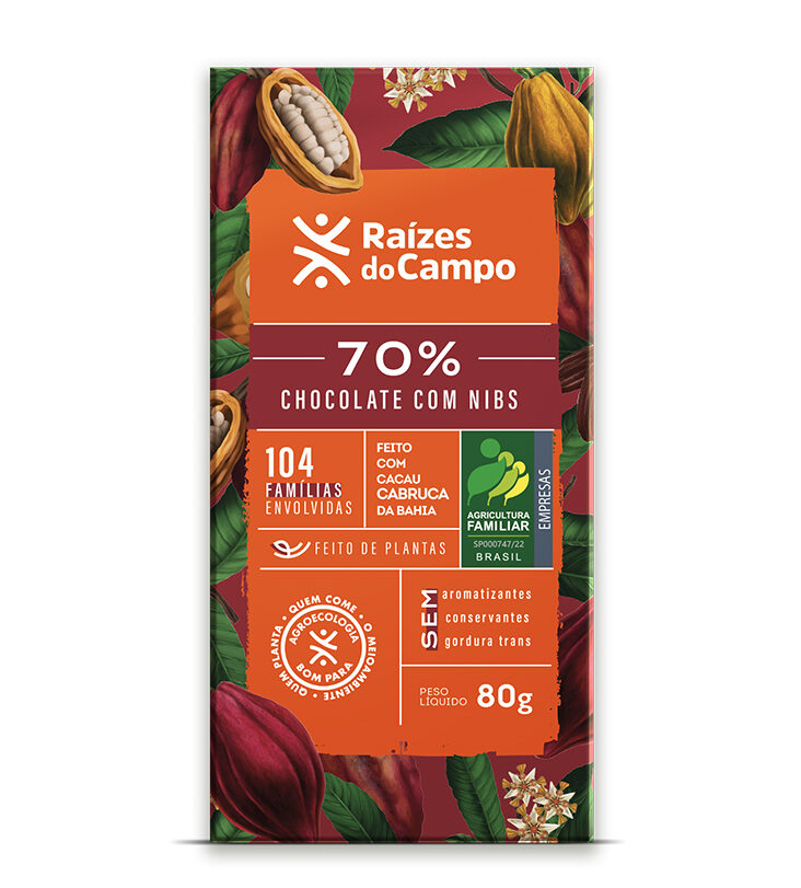 Chocolate Amargo 70% Cacau com Nibs 80g (Pack com 12) - Imagem 2