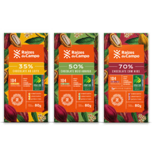 Kit 3 Chocolates: 35%, 50% e 70% Cacau com Nibs 80g